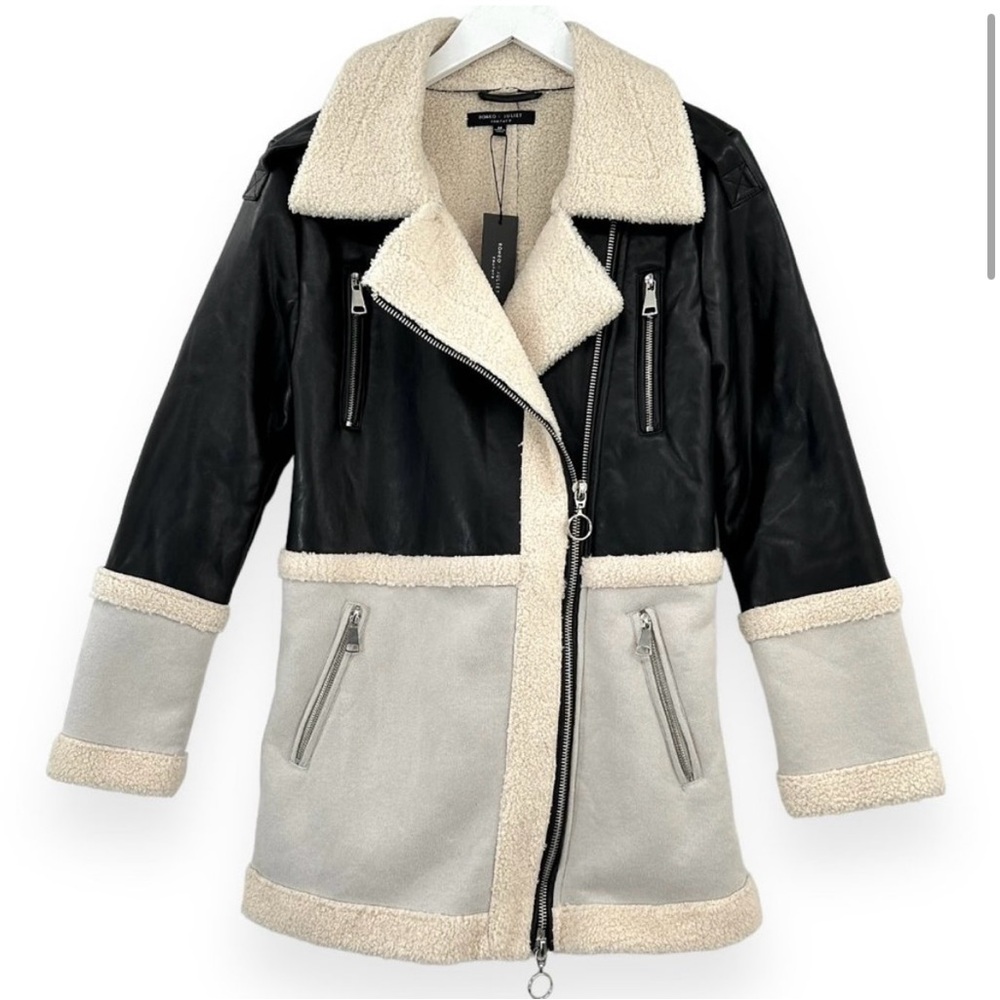 Women's Black and Grey Block Leather Jacket
